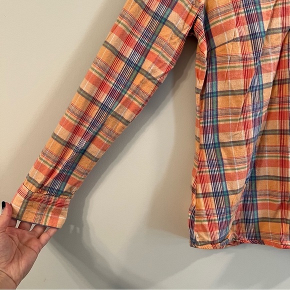 Women’s Eddie Bauer yellow plaid button up long sleeve shirt size medium M - Picture 3 of 5